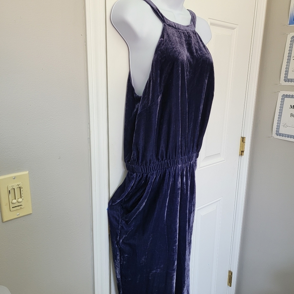 LOFT Velvet Halter Neck Sleeveless Jumpsuit Holiday Party Blue Purple Small - Picture 8 of 16